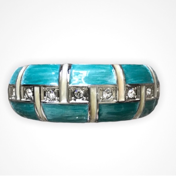 Jewelry - Gorgeous turquoise enamel and clear crystal rhinestone silver tone bracelet